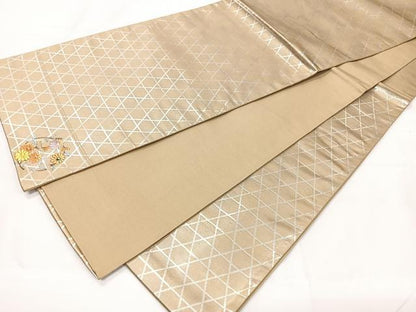 平和屋着物◎六通柄袋帯　螺鈿　刺繍　籠目文　銀糸　ワンポイント　正絹　逸品　CAAX9838xe