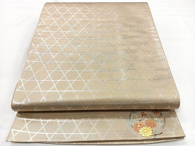 平和屋着物◎六通柄袋帯　螺鈿　刺繍　籠目文　銀糸　ワンポイント　正絹　逸品　CAAX9838xe
