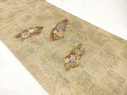 平和屋着物◎太鼓柄袋帯　地紙枝垂れ花文　金銀彩　正絹　逸品　CAAX9841xe