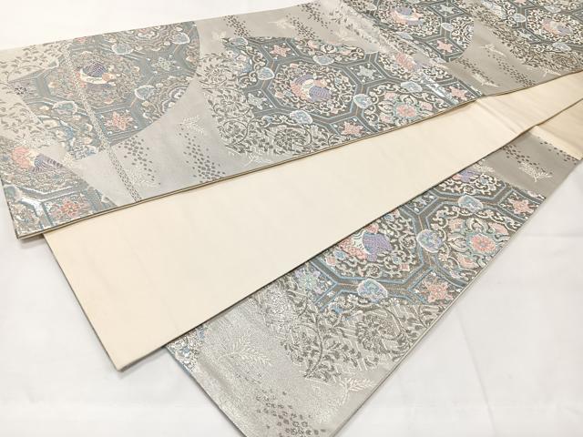 平和屋着物◎六通柄袋帯　唐織　蜀江花鳥文　銀糸　正絹　逸品　CAAX9847xe