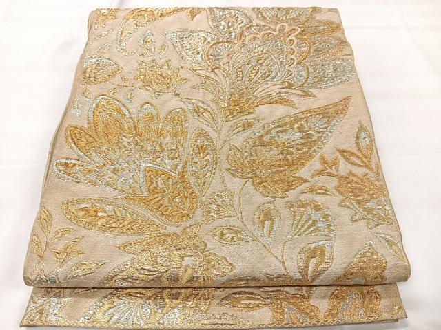 平和屋着物◎六通柄 本袋帯 更紗花文 金糸 正絹 逸品 CAAX9878xe