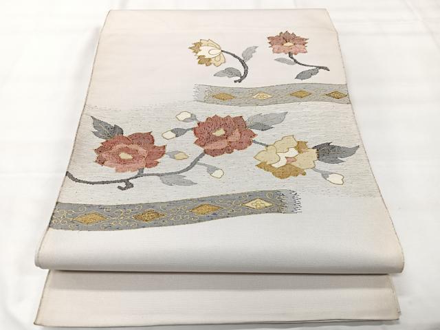 平和屋着物◎太鼓柄袋帯　枝花文　金彩　正絹　逸品　CAAX9906xe
