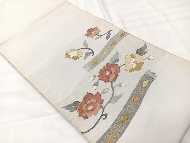 平和屋着物◎太鼓柄袋帯　枝花文　金彩　正絹　逸品　CAAX9906xe