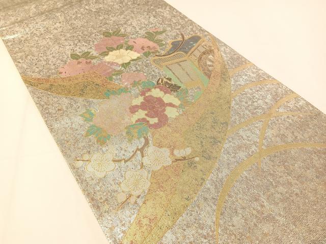 平和屋着物▼太鼓柄袋帯 螺鈿箔 御所車花文 金銀彩 引箔 正絹 逸品 CAAY0033vp