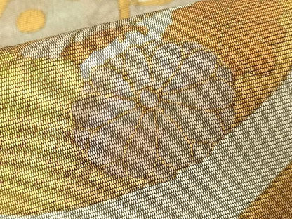 平和屋着物▼六通柄袋帯 作家物 螺鈿箔 亀甲花蝶丸文 金銀彩 引箔 正絹 逸品 CAAY0059vp