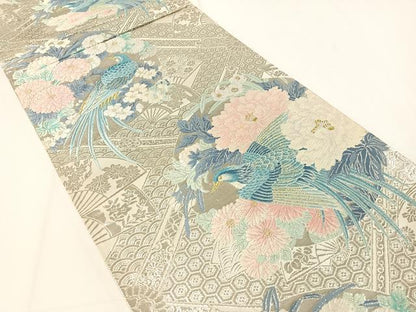平和屋着物▼六通柄袋帯 唐織 花鳥丸文 金銀糸 正絹 逸品 CAAY0160vp