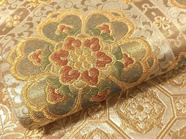 平和屋着物▼六通柄袋帯 金彩正倉院 引箔 正絹 逸品 CAAY0191vp