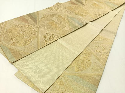 平和屋着物▼佐賀錦 六通柄袋帯 福寿 金糸 正絹 逸品 CAAY0197vp