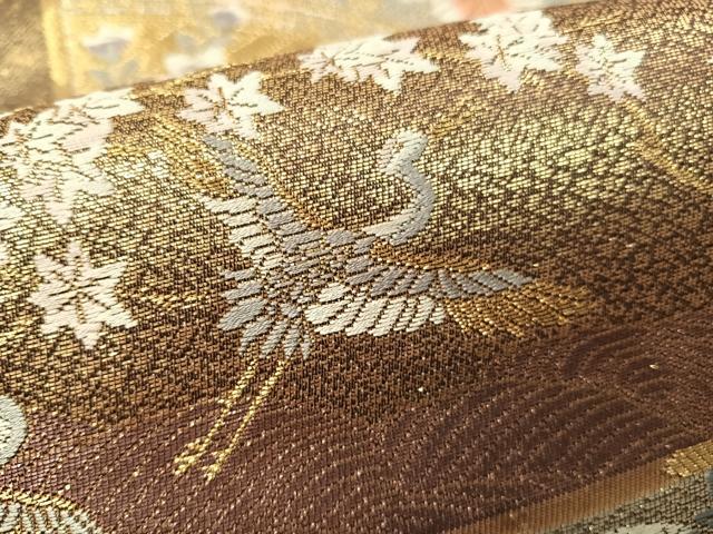 平和屋着物▼六通柄袋帯 唐織 流水花鳥天井文 金銀糸 正絹 逸品 CAAY0208vp