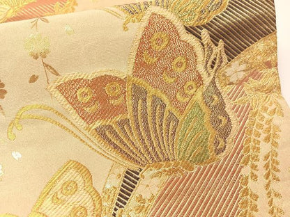 平和屋着物▼六通柄袋帯　枝垂れ花蝶文　金糸　正絹　逸品　CAAY0224vp