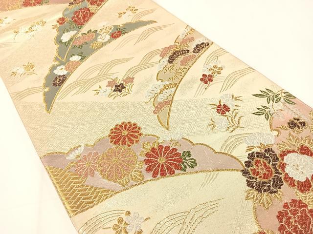 平和屋着物▼六通柄袋帯 雪芝花文 金銀糸 引箔 正絹 逸品 CAAY0230vp