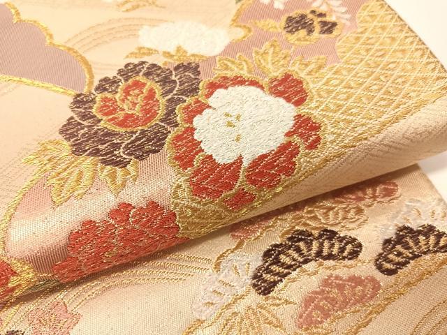 平和屋着物▼六通柄袋帯 雪芝花文 金銀糸 引箔 正絹 逸品 CAAY0230vp