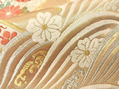 平和屋着物▼六通柄袋帯 唐織 能裳 金銀糸 引箔 正絹 逸品 CAAY0282vp