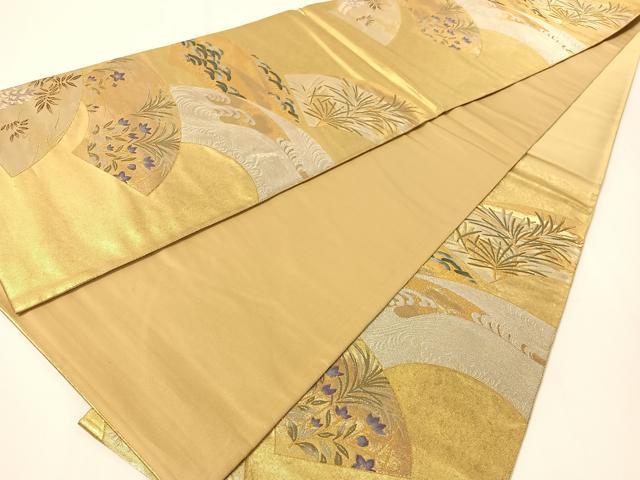 平和屋着物▼六通柄袋帯 地紙立波花松文 金銀糸 引箔 正絹 逸品 CAAY0297vp