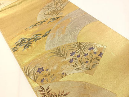 平和屋着物▼六通柄袋帯 地紙立波花松文 金銀糸 引箔 正絹 逸品 CAAY0297vp