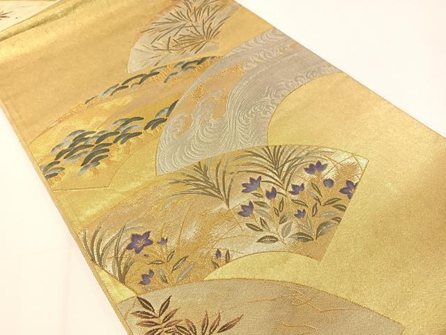 平和屋着物▼六通柄袋帯 地紙立波花松文 金銀糸 引箔 正絹 逸品 CAAY0297vp