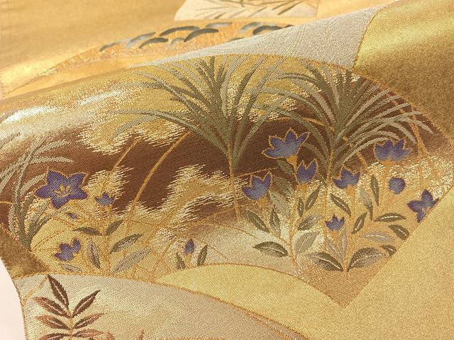 平和屋着物▼六通柄袋帯 地紙立波花松文 金銀糸 引箔 正絹 逸品 CAAY0297vp