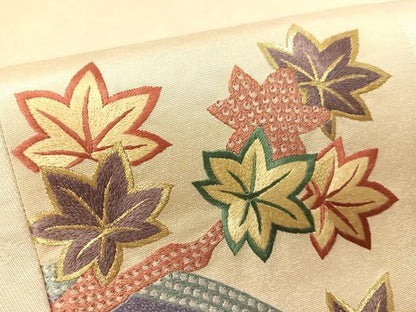 平和屋着物▼太鼓柄袋帯　駒刺繍　切嵌　地紙花文　金銀彩　引箔　正絹　逸品　CAAY0348vp