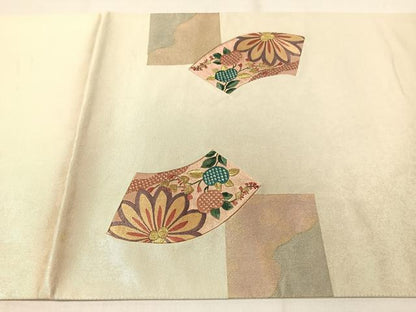 平和屋着物▼太鼓柄袋帯　駒刺繍　切嵌　地紙花文　金銀彩　引箔　正絹　逸品　CAAY0348vp