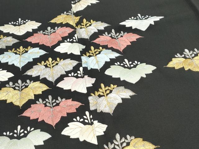 平和屋着物■豪華黒留袖　刺繍　菱花文　金銀彩　正絹　逸品　CAAY0415th
