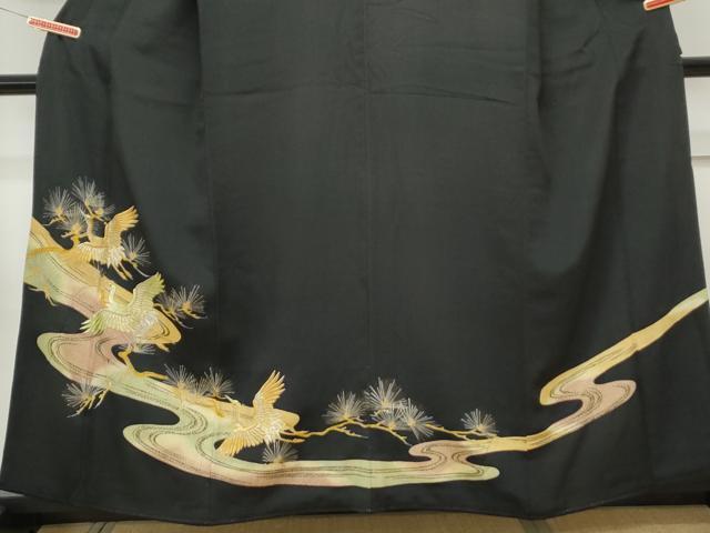 平和屋着物■豪華黒留袖　刺繍　流水飛鶴枝松文　暈し染め　金銀彩　正絹　逸品　CAAY0536th