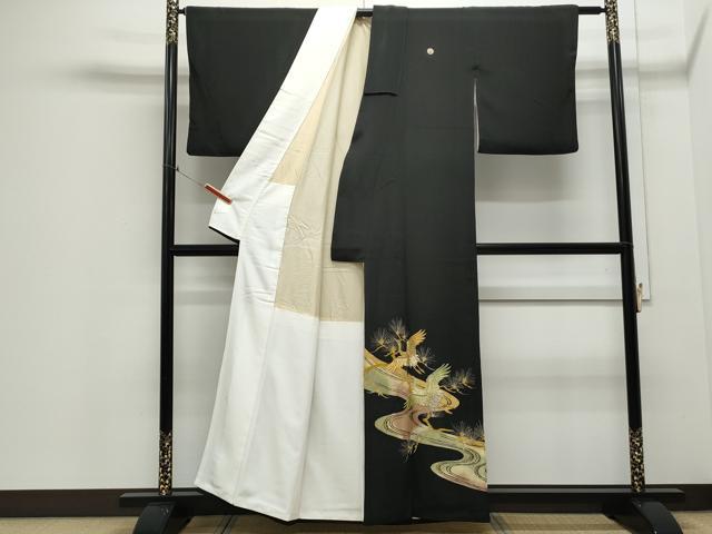 平和屋着物■豪華黒留袖　刺繍　流水飛鶴枝松文　暈し染め　金銀彩　正絹　逸品　CAAY0536th
