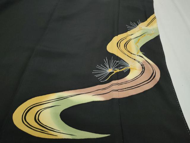 平和屋着物■豪華黒留袖　刺繍　流水飛鶴枝松文　暈し染め　金銀彩　正絹　逸品　CAAY0536th