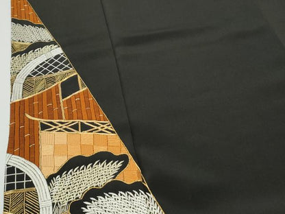 平和屋着物▼豪華黒留袖　総刺繍　駒刺繍　籬文　金彩　正絹　逸品　CAAY0617th
