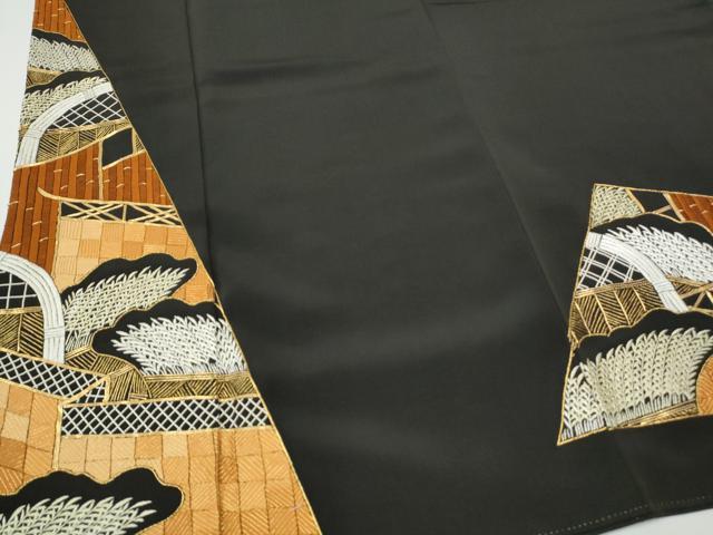 平和屋着物▼豪華黒留袖　総刺繍　駒刺繍　籬文　金彩　正絹　逸品　CAAY0617th