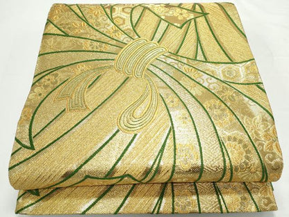 平和屋着物◎全通柄袋帯 束ね熨斗花文 金糸 正絹 逸品 CAAY0787th