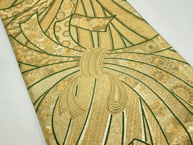 平和屋着物◎全通柄袋帯 束ね熨斗花文 金糸 正絹 逸品 CAAY0787th