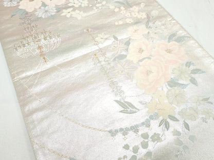 平和屋着物◎六通柄袋帯 シャンデリア 草花紋 金銀糸 正絹 逸品 CAAY0793th