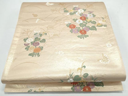 平和屋着物◎六通柄袋帯 唐織 花蝶文 金糸 正絹 逸品 CAAY0794th