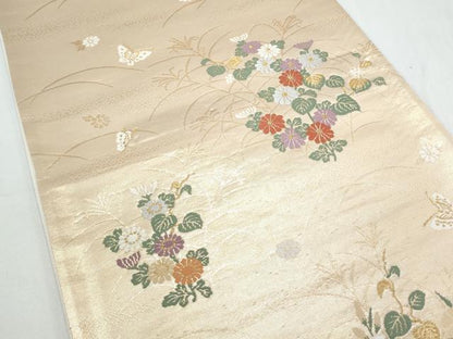 平和屋着物◎六通柄袋帯 唐織 花蝶文 金糸 正絹 逸品 CAAY0794th
