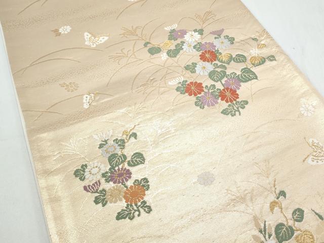 平和屋着物◎六通柄袋帯 唐織 花蝶文 金糸 正絹 逸品 CAAY0794th
