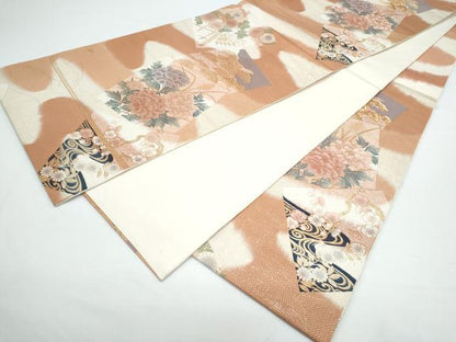平和屋着物◎六通柄袋帯 色紙重ね花文 金糸 正絹 逸品 CAAY0797th