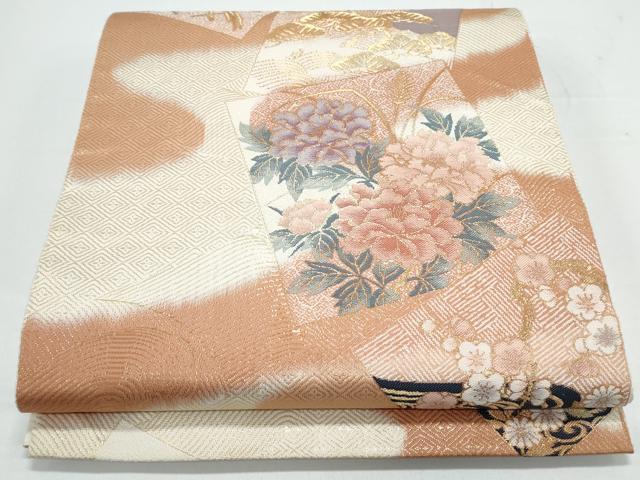 平和屋着物◎六通柄袋帯 色紙重ね花文 金糸 正絹 逸品 CAAY0797th