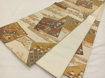 平和屋着物◎六通柄袋帯 唐織 色紙慶長小袖 金糸 正絹 逸品 CAAY0818qv
