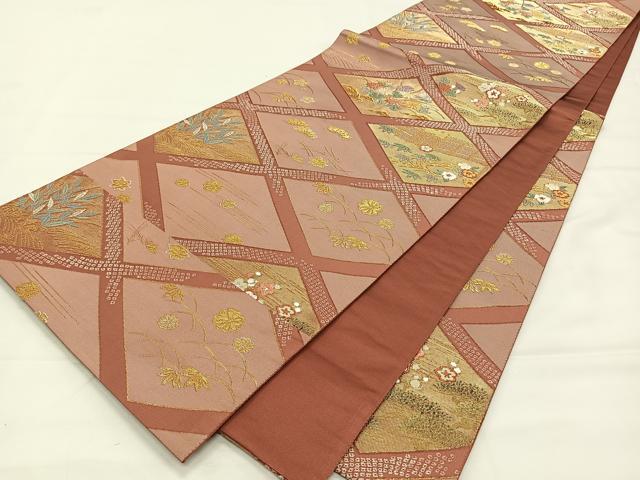 平和屋着物◎六通柄袋帯　唐織　籠目花文　金糸　三越扱い　正絹　逸品　CAAY0820qv