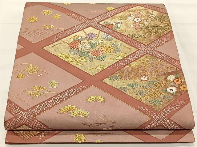 平和屋着物◎六通柄袋帯　唐織　籠目花文　金糸　三越扱い　正絹　逸品　CAAY0820qv