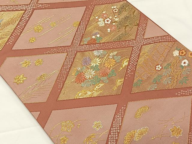 平和屋着物◎六通柄袋帯　唐織　籠目花文　金糸　三越扱い　正絹　逸品　CAAY0820qv