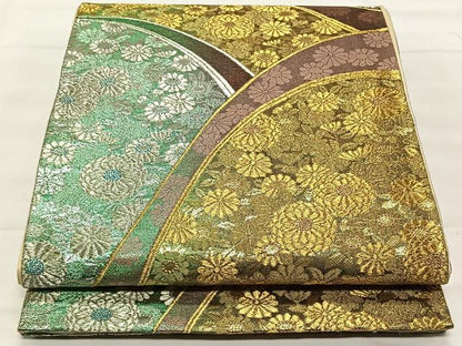 平和屋着物◎六通柄袋帯 遠山草花文 金銀糸 正絹 逸品 CAAY0830qv