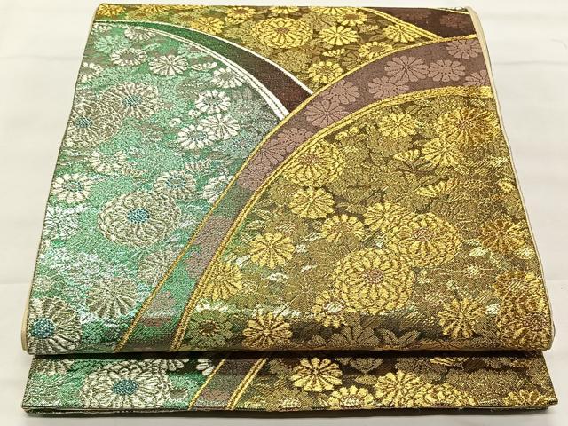 平和屋着物◎六通柄袋帯 遠山草花文 金銀糸 正絹 逸品 CAAY0830qv