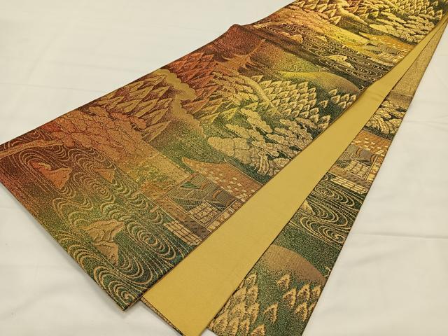 平和屋着物◎六通柄袋帯 風景文 金糸 正絹 逸品 CAAY0837qv