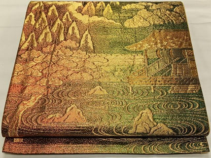 平和屋着物◎六通柄袋帯 風景文 金糸 正絹 逸品 CAAY0837qv