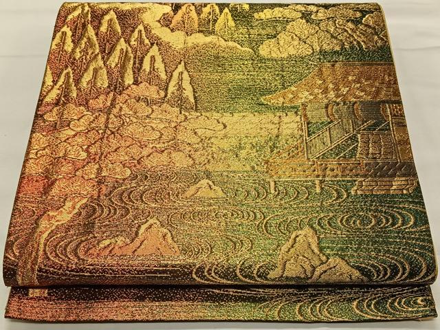 平和屋着物◎六通柄袋帯 風景文 金糸 正絹 逸品 CAAY0837qv