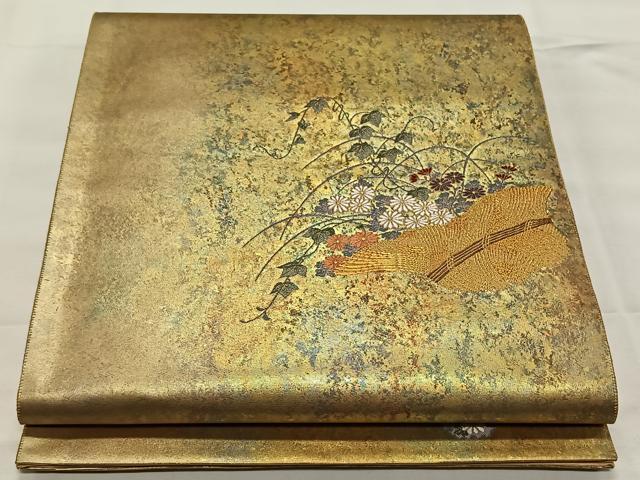 平和屋着物◎太鼓柄袋帯　花籠文　金糸　引箔　正絹　逸品　CAAY0846qv