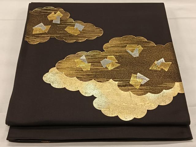 平和屋着物◎太鼓柄袋帯　雲取り箔散らし　金彩　正絹　逸品　CAAY0848qv