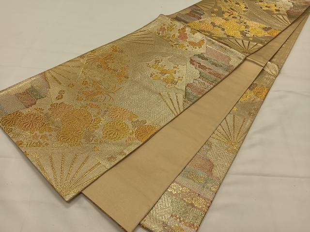 平和屋着物◎六通柄袋帯　扇面花鳥文　金銀糸　正絹　逸品　CAAY0849qv