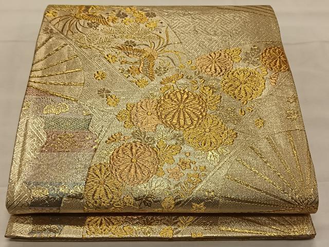平和屋着物◎六通柄袋帯　扇面花鳥文　金銀糸　正絹　逸品　CAAY0849qv